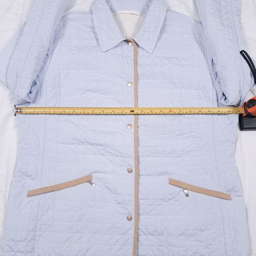 Basler Light Powder Blue Quilted Lightweight Jacket Tan Leatherette Trim 18UK/46EU