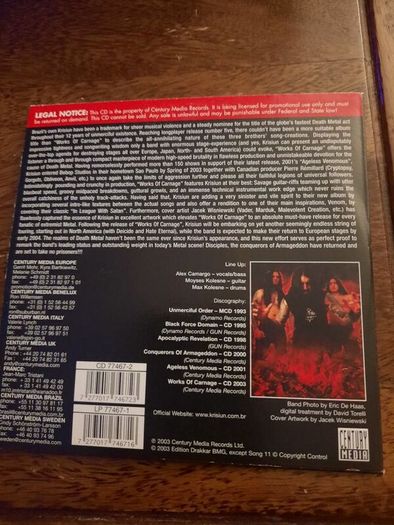 KRISIUN: Works of Carnage CD- 2003 Promo