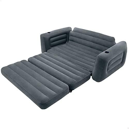 King Size Pull-Out Inflatable Camping Sofa Bed Sleep Away Futon Couch with 3 quick inflation and Deflation Valves, 203 x 231 x 66 cm, Charcoal Grey