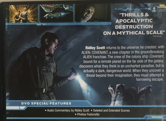 Alien: Covenant (Ridley Scott Film) [2017] Michael Fassbender, Katherine Waterston, Billy Crudup, Danny McBride & Demian Bichir [Movie DVD]