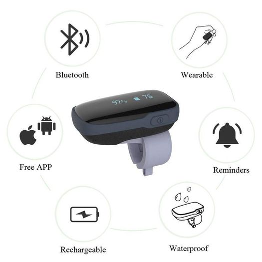 Pulse Oximeter Bluetooth, Oxygen Saturation Monitor, Wireless Blood Oxygen Monitor with Audio Reminder on Device & Smartphone Free APP, Meter SpO2 Pulse Rate for Adult Tracker Rechargeble