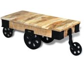 Coffee Table with Wheels Rough Mango Wood