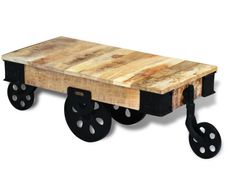 Coffee Table with Wheels Rough Mango Wood