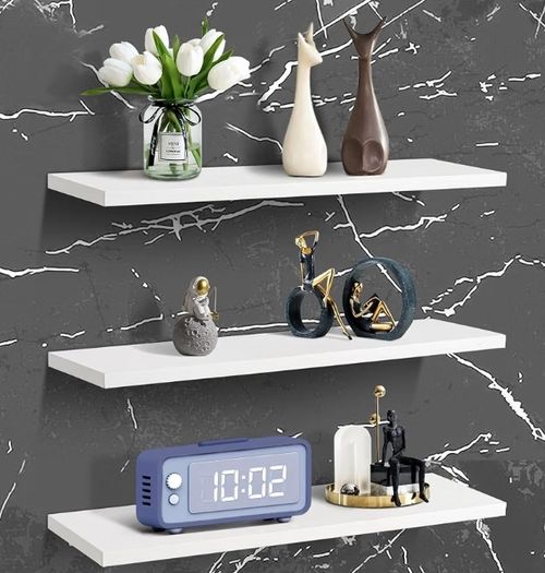 3PCS Floating Shelves,White Shelves for Wall,40cm Floating Shelf  Shelves Screw Mounted,Bookshelf Wall Shelves for Living Room Display,Bedroom,Office,Kitchen Storage