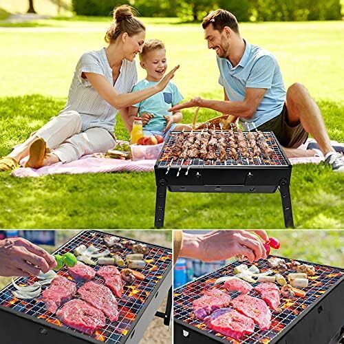 BBQ Barbecue Grill, Portable Foldable Charcoal Grill for Outdoor, Stainless Steel BBQ Tabletop Smoker for Picnic, Garden, Terrace, Camping, Travel, Hiking