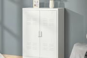 3-tier office cabinet metal storage cabinet 2 doors adjustable shelves 75 x 33 x 110 cm white