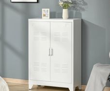 3-tier office cabinet metal storage cabinet 2 doors adjustable shelves 75 x 33 x 110 cm white