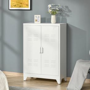 3-tier office cabinet metal storage cabinet 2 doors adjustable shelves 75 x 33 x 110 cm white