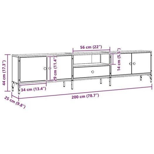 TV Cabinet with Drawer Artisan Oak 200x25x44 cm Engineered Wood