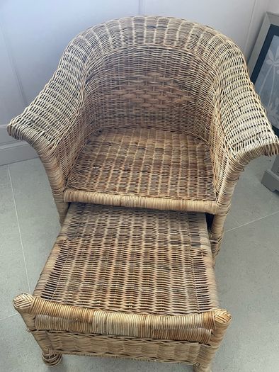 Wicker Armchair with Slide-Out Ottoman