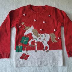 Dunnes Girl's Unicorn Christmas Jumper, size: 7-8 years