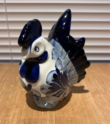 Blue And White Ceramic Cockerel / Rooster Ornament