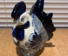 Blue And White Ceramic Cockerel / Rooster Ornament