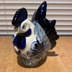 Blue And White Ceramic Cockerel / Rooster Ornament