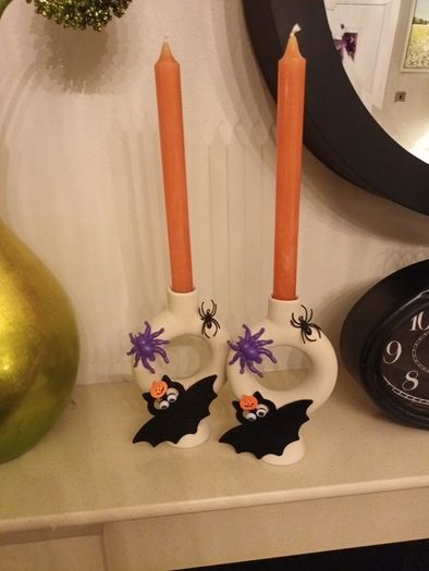 Halloween candsticks and candles x 2