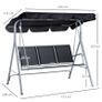 Metal Garden Swing Chair, 3-Seater Swing Seat, Patio Hammock Bench Canopy Lounger, Black Image 2