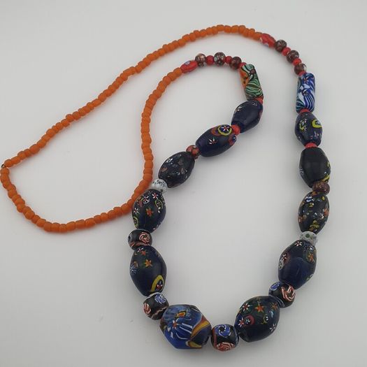 Vintage Venetian Style Floral & African Glass Beads Necklace
