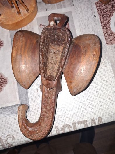 Antique Rustic Carved Wood Elephant Head Wall Hanging Symbol of Good Luck and Positive Energy