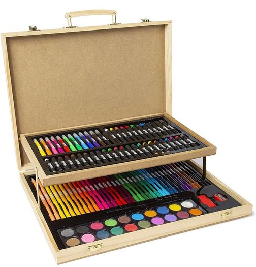 Wooden Art Case Art Supplies  Kids Art Set  Gifts For Kids  Contains Colouring Pencils, Felt Tips, Oil Pastels For Kids, Kids Painting Set, Crayons And More (FREE POSTAGE)