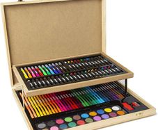 Wooden Art Case Art Supplies  Kids Art Set  Gifts For Kids  Contains Colouring Pencils, Felt Tips, Oil Pastels For Kids, Kids Painting Set, Crayons And More (FREE POSTAGE)