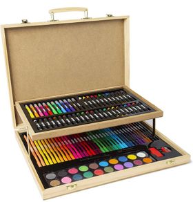 Wooden Art Case Art Supplies  Kids Art Set  Gifts For Kids  Contains Colouring Pencils, Felt Tips, Oil Pastels For Kids, Kids Painting Set, Crayons And More (FREE POSTAGE)