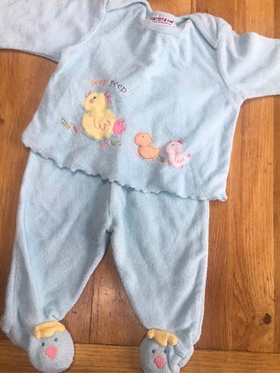 Baby suit with rattles in the toes.  0-3 months.