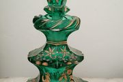Antique bohemian cut glass perfume bottle with gold enamel design