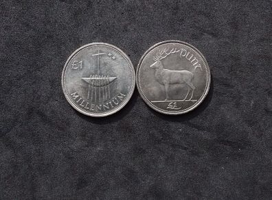 Ireland Millennium and Stag One Pound Coins - 2000, Circulated