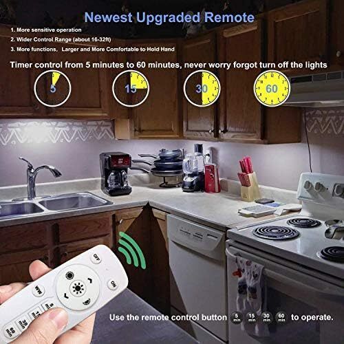 LDOPTO Under Cabinet Kitchen Lights with Remote Dimmable LED Cupboard Battery Powered LED Bedroom Lights with Timer for Kitchen Hallway, Multiple Colors 4 Pack