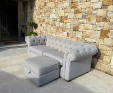 Beautiful grey chesterfield sofa & storage pouffe