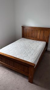 Solid wood double bed and mattress
