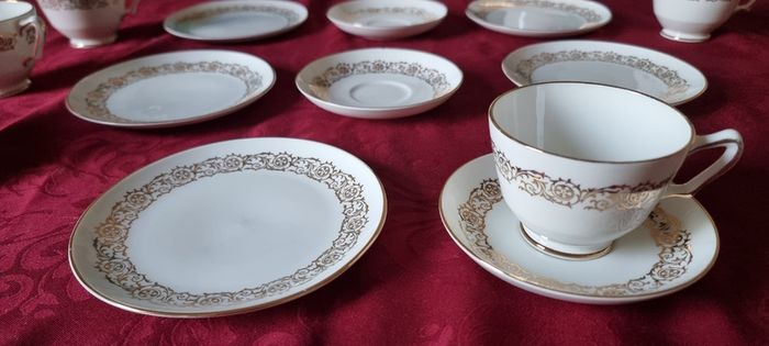 16 Piece Royal Stafford Bone China White With Gold Part Tea Set Made In England