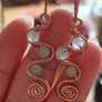 Handmade Copper Wire Wrapped Earrings, Milky Glass Beads, Boho Spiral Dangles Image 6