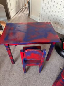 Childrens spraypainted chest/ blanket box & table and chair