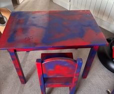 Childrens spraypainted chest/ blanket box & table and chair
