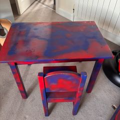 Childrens spraypainted chest/ blanket box & table and chair