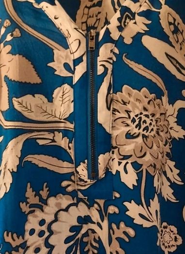 Warehouse Royal Blue Floral Zip Neck Viscose Blouse Uk 12