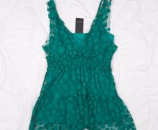 Vila Deep Teal Green Polka Dot Mesh Layered V-Neck Tank Top Cami Size XL
