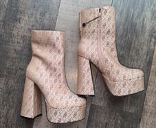River Island Beige/Gold Monogram Platform Ankle Boots UK 5 / EU 38