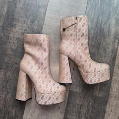 River Island Beige/Gold Monogram Platform Ankle Boots UK 5 / EU 38