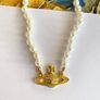 Saturn Pearl Necklace, Pearl Necklace,Gold and Silver color Image 4