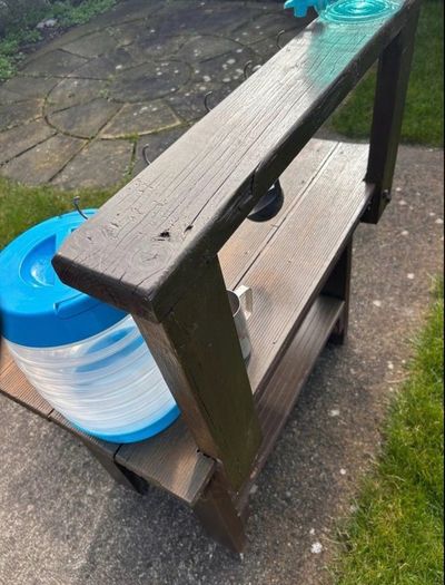 Hand made solid timber mud kitchen with stool with accessories