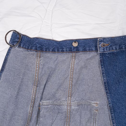 Zara Mid Blue Denim Utility Cargo Pocket Belted D-Ring Midi Skirt Size S