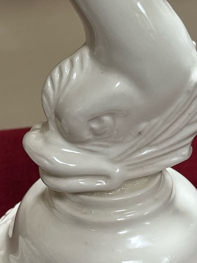Vintage Leeds Creamware Dolphin / Fish Candlesticks