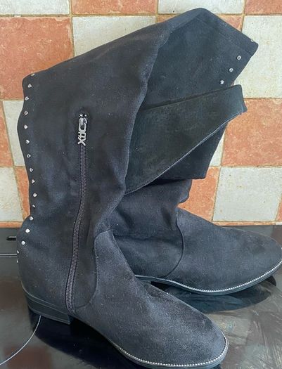 XTI Black Faux Suede Over The Knee Boot.