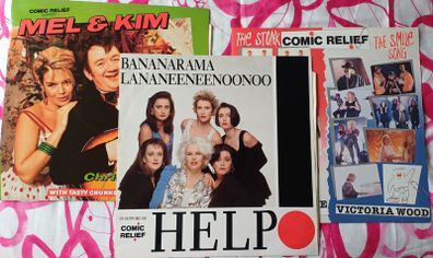 Three Comic Relief 12" singles on vinyl