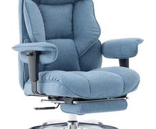 Big and Tall Office Chair 200kg, Heavy Duty Fabric Executive Desk Chair with Footrest, High Back Ergonomic Computer Chair, Reclining Home Office Chair with Thick Padding, Blue