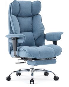 Big and Tall Office Chair 200kg, Heavy Duty Fabric Executive Desk Chair with Footrest, High Back Ergonomic Computer Chair, Reclining Home Office Chair with Thick Padding, Blue