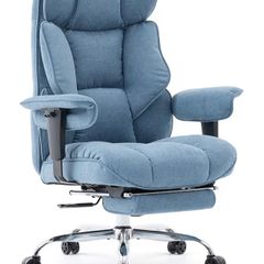 Big and Tall Office Chair 200kg, Heavy Duty Fabric Executive Desk Chair with Footrest, High Back Ergonomic Computer Chair, Reclining Home Office Chair with Thick Padding, Blue