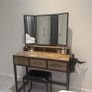 Dressing Table with Mirror and Stool, Vanity Table with Tri-Fold Mirror, 3 Drawers, Hair Dryer Holder Image 2